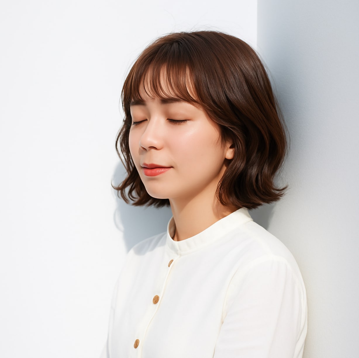 2. 前髪ありミディアム×ゆるふわウェーブ：動きで愛らしさを高める軽やかミディ
