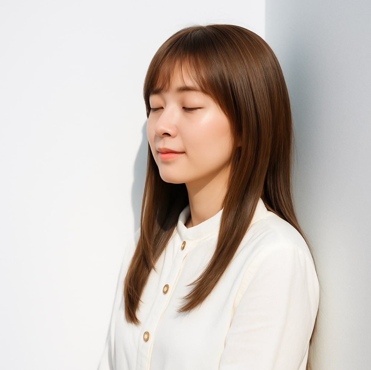 3. 前髪ありロング×軽やかストレート：清らかさと可愛さを両立するナチュラルロング