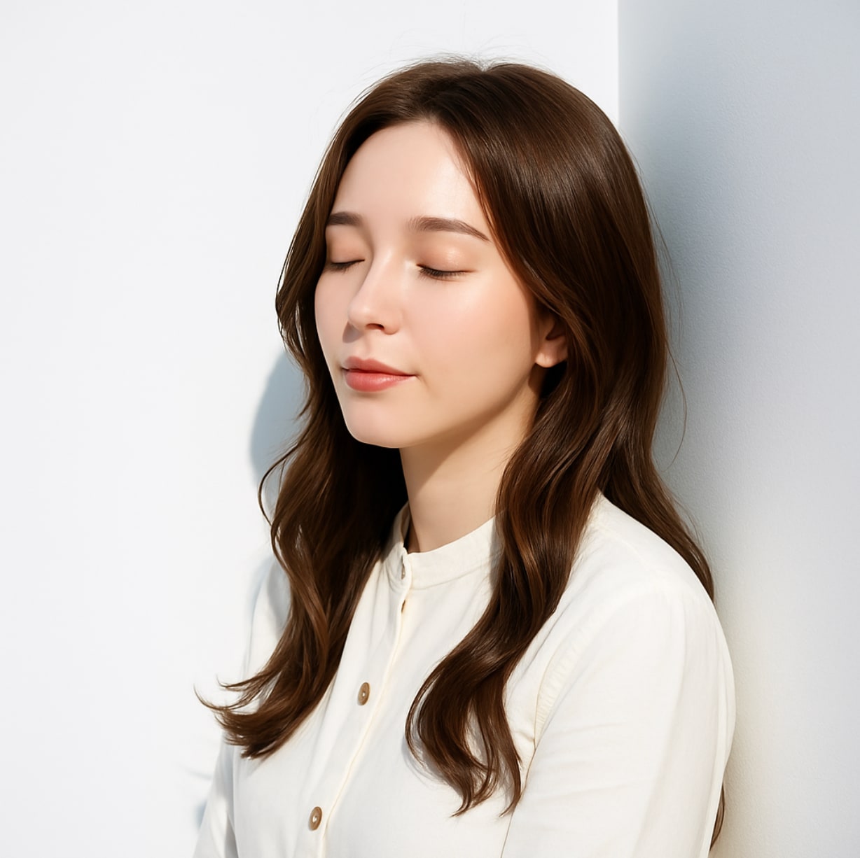 1. 前髪なしロング×ゆるウェーブ：柔らかさで可愛さを引き立てる大人フェミニンロング