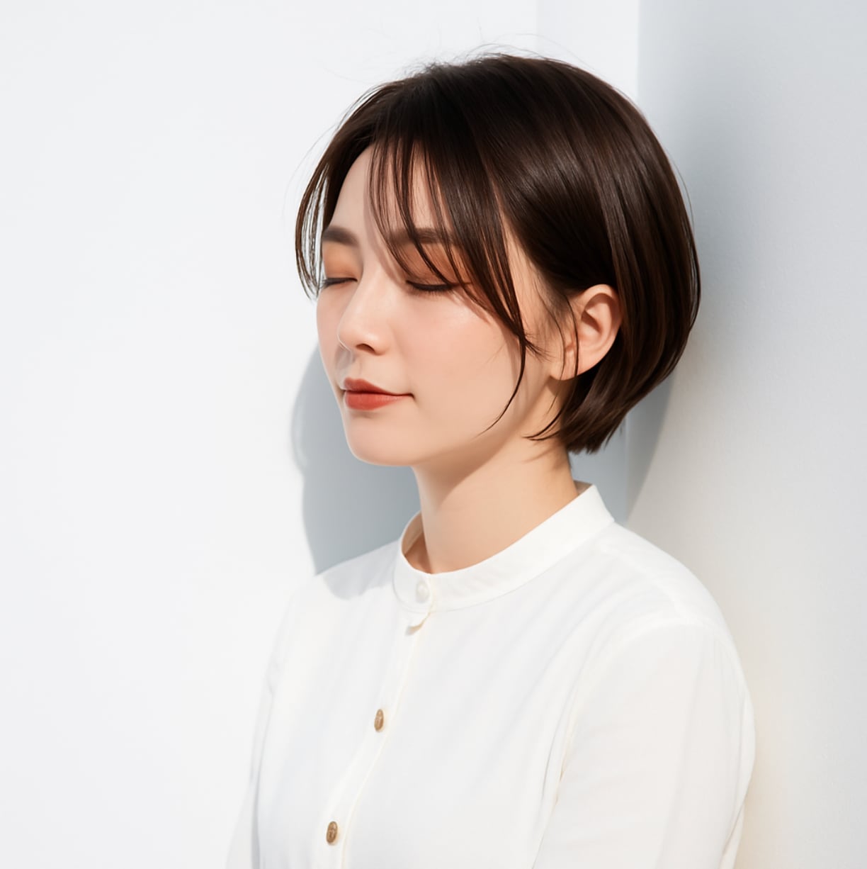 前髪なしショート×ゆるフェイスレイヤー：抜け感をつくるナチュラルショート