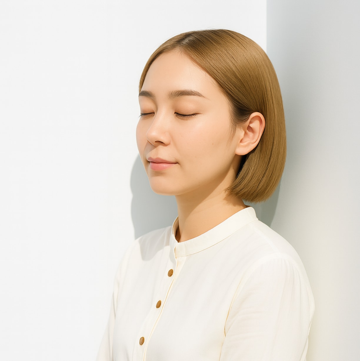 1. 前髪なしボブ×タイトストレート：ミニマルで清潔感のあるナチュラルボブ