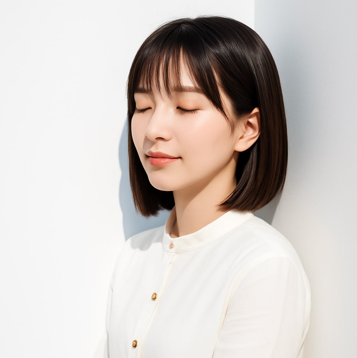 前髪ありミディアム×ストレートタイト：清潔感をまとうシンプルミディ