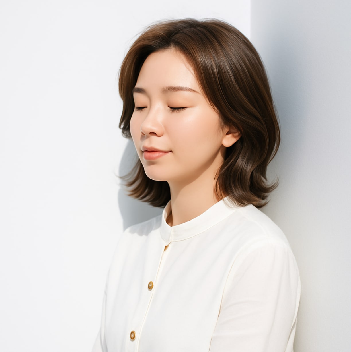 前髪なしミディアム×ナチュラル外ハネ：爽やかさを引き出す軽やかミディ