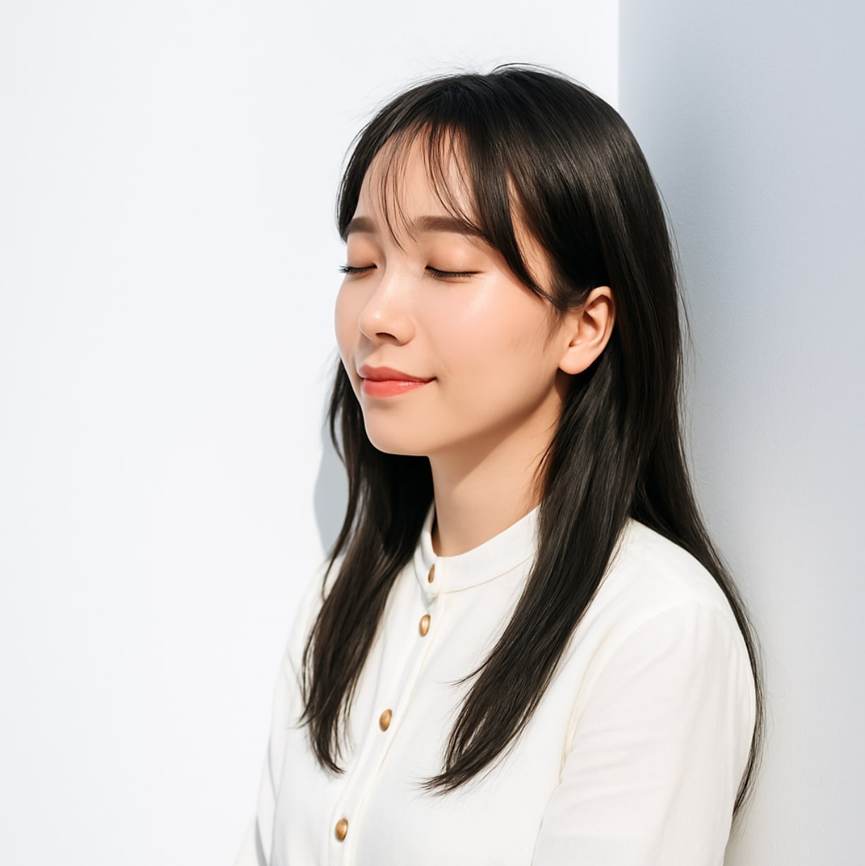 前髪ありロング×ストレートタッチ：清楚さを引き立てるナチュラルロング