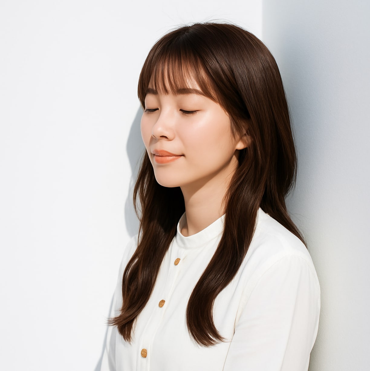 前髪ありロング×柔らかウェーブ：親しみやすさを引き出すナチュラルロング