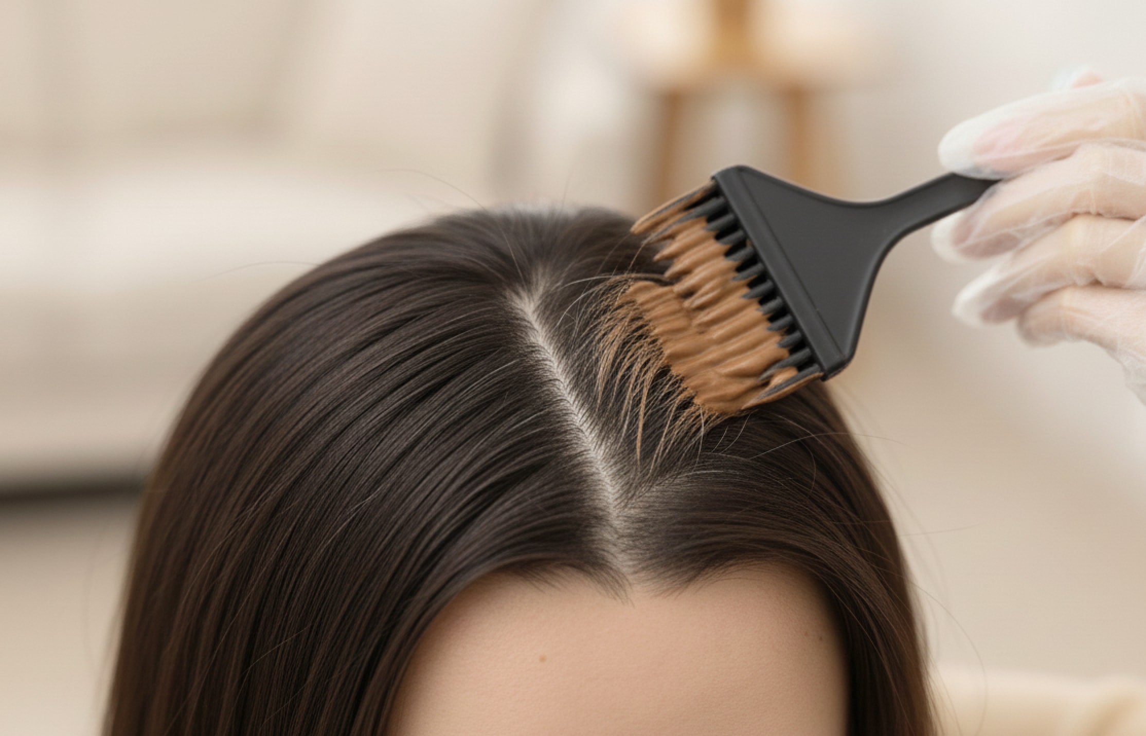 3. 頭皮を避け、白髪の多い部分から塗布していく