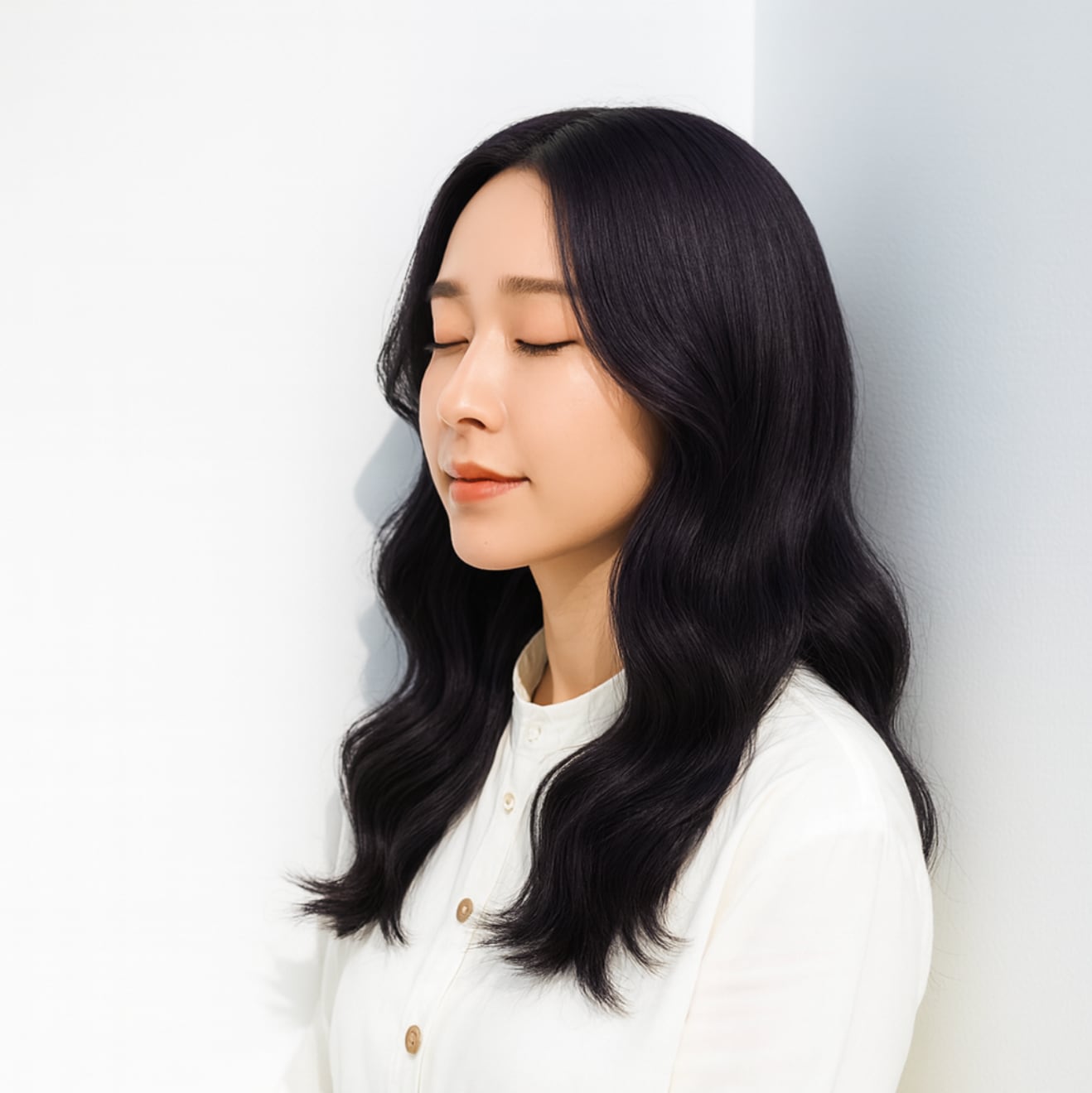 3. ラベンダーパープル×ゆるロングウェーブ：透け感と上品さが共存するカラー