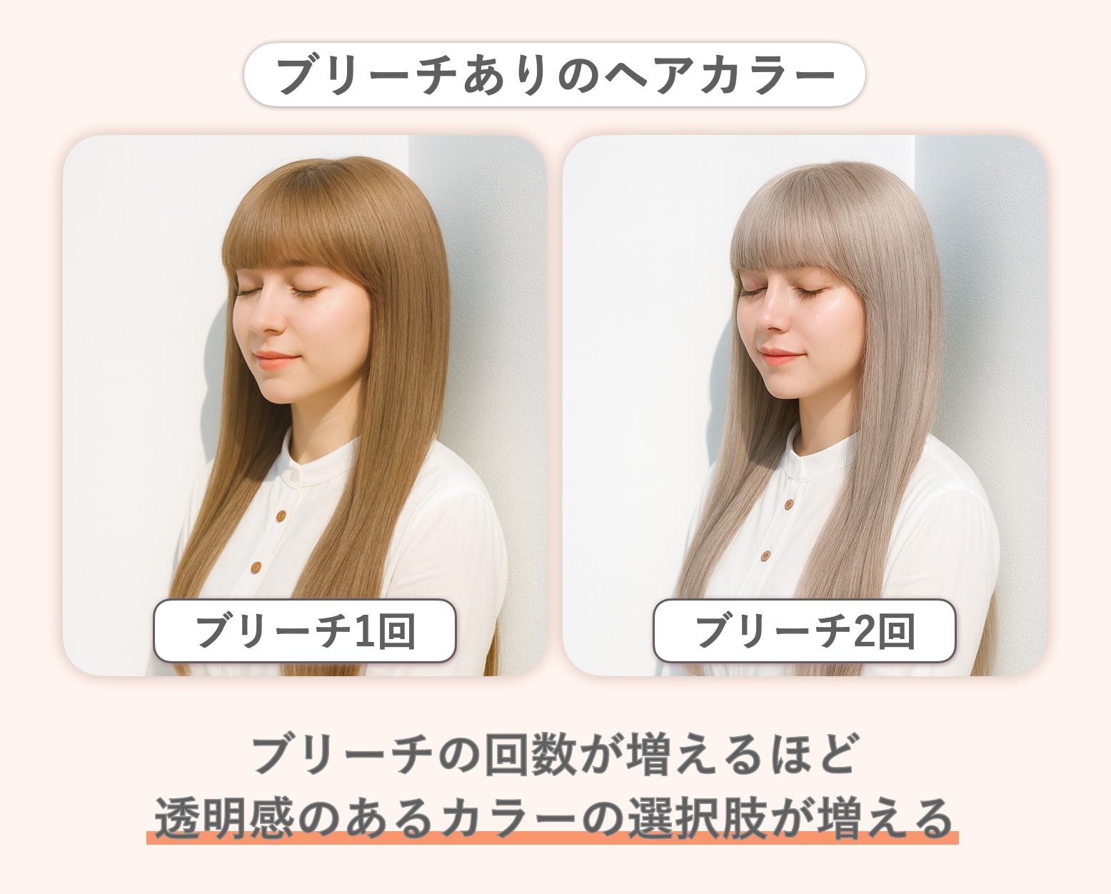 ブリーチありのヘアカラーの色落ち