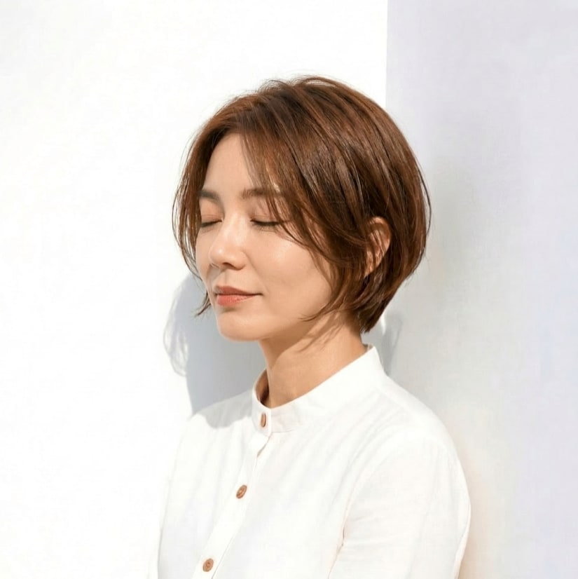 6. 前髪なし×大人ミルクティーベージュ