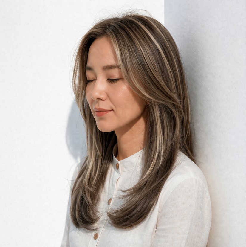 16. 白髪ぼかしハイライト×ミルクティーベージュ