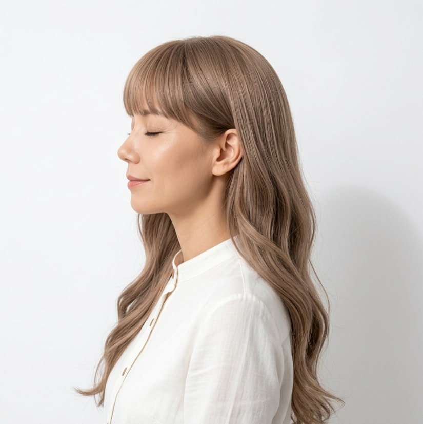 20. セミロング×上品くすみミルクティーベージュ