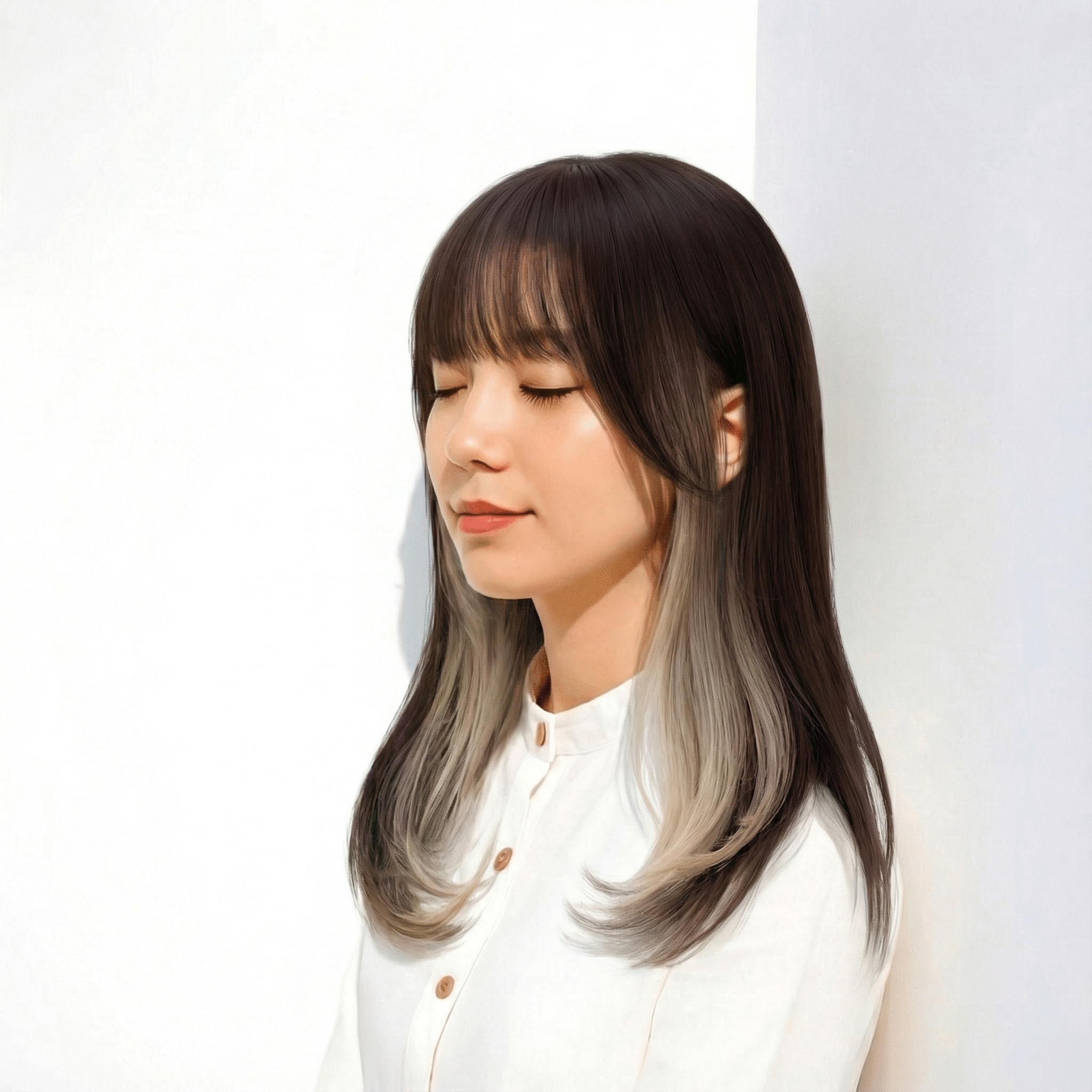 1. インナーカラー×グレージュ：動きに合わせて奥行きが際立つ洗練配色