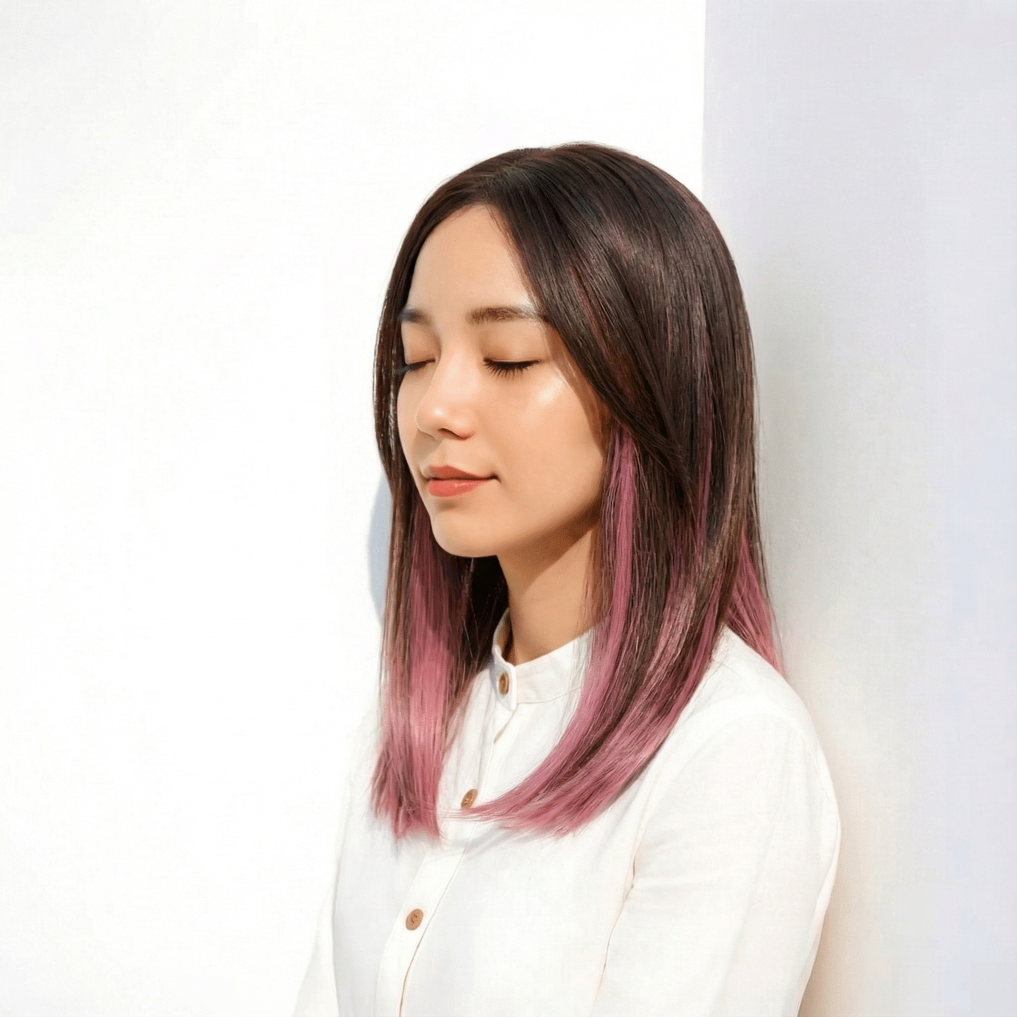 2. インナーカラー×ピンク：暗めベースに血色ニュアンスを忍ばせた配色