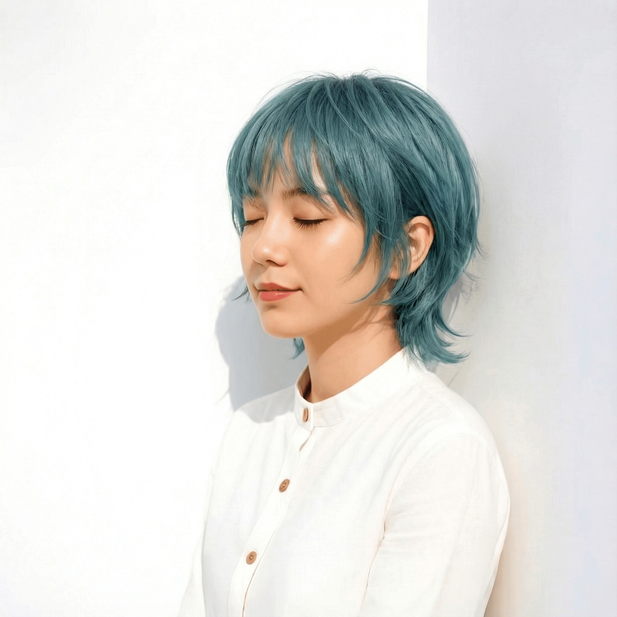 3. ダブルカラー×ブルーグリーンショート：寒色の透明感で個性を引き出す洗練カラー