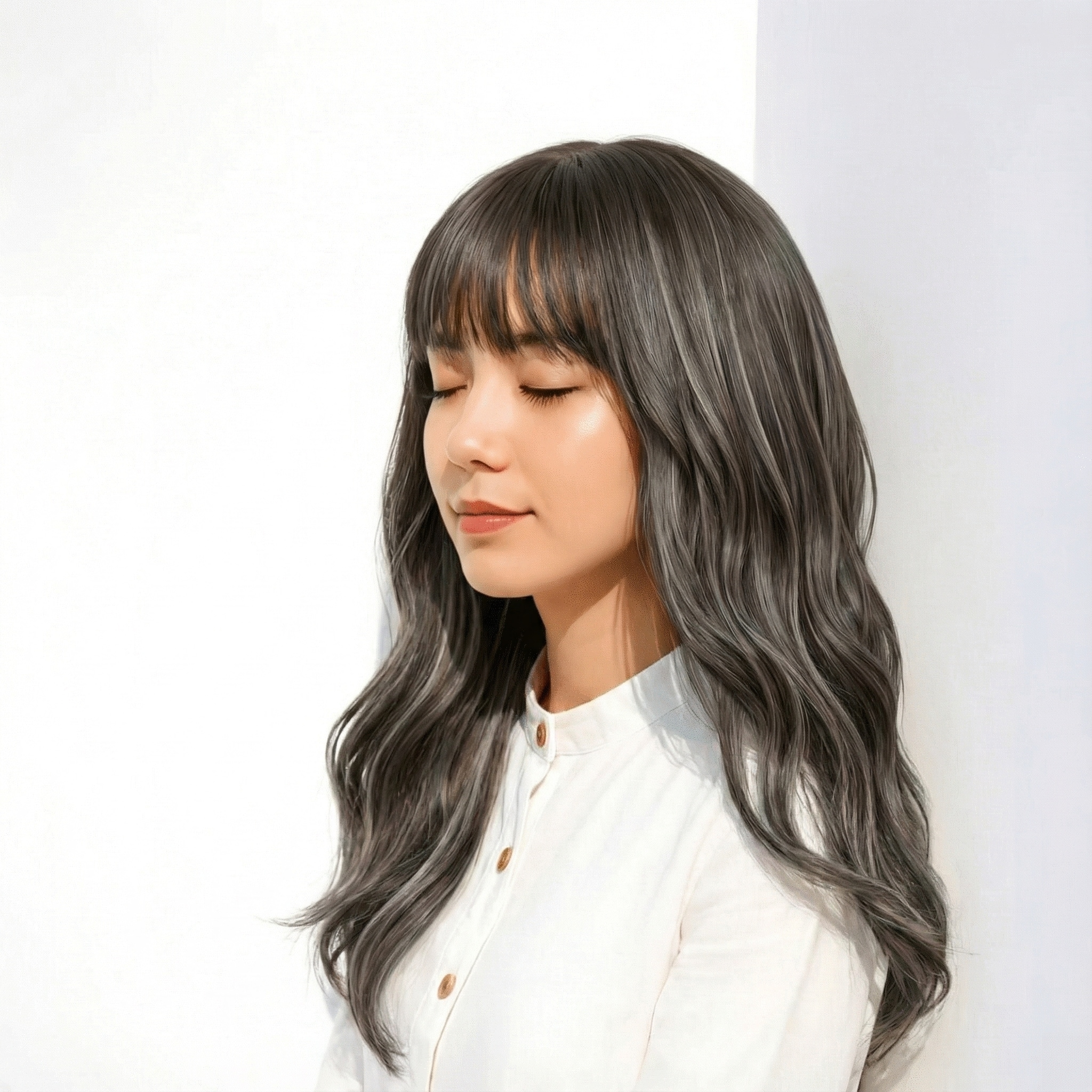 1. ハイライト×グレージュロング：陰影が際立つクールな立体感