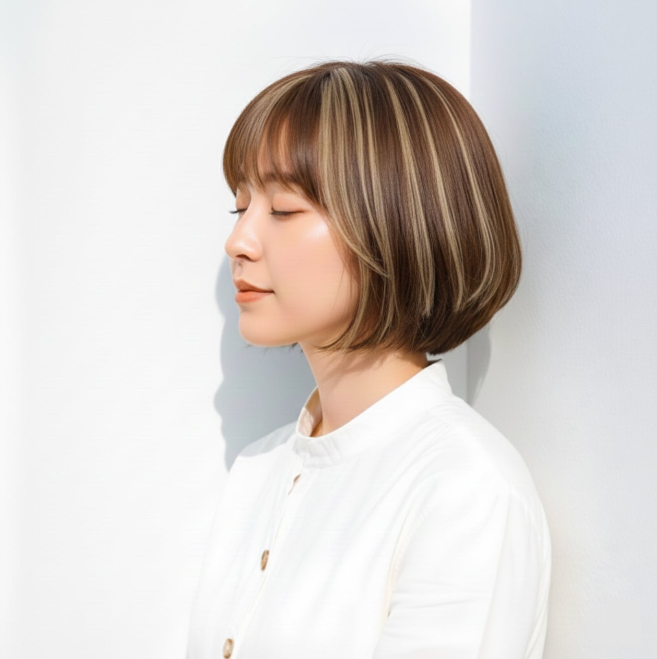 2. ハイライト×ベージュボブ：柔らかさが映えるナチュラル立体感