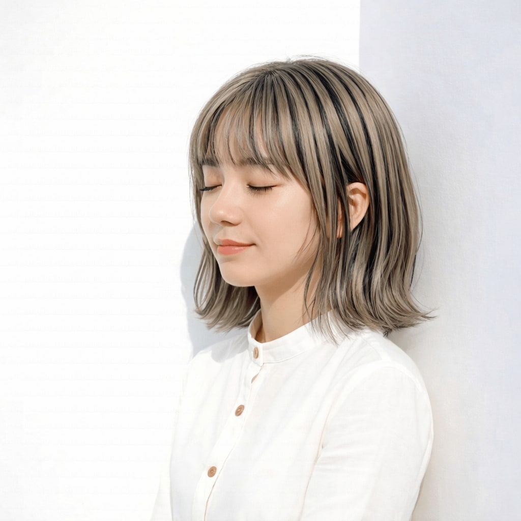 2. ローライト×グレージュミディアム：陰影でニュアンスが際立つ寒色寄りスタイル