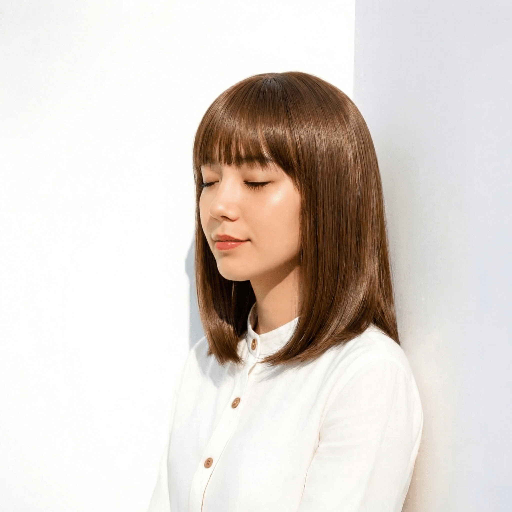 ①ツヤ感ナチュラルブラウン：王道ストレートで清潔感を