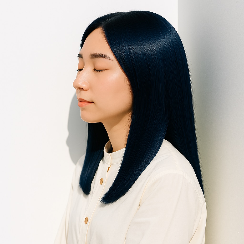 14. ブルーブラック：暗髪のきちんと感に、ほのかな青みの透明感