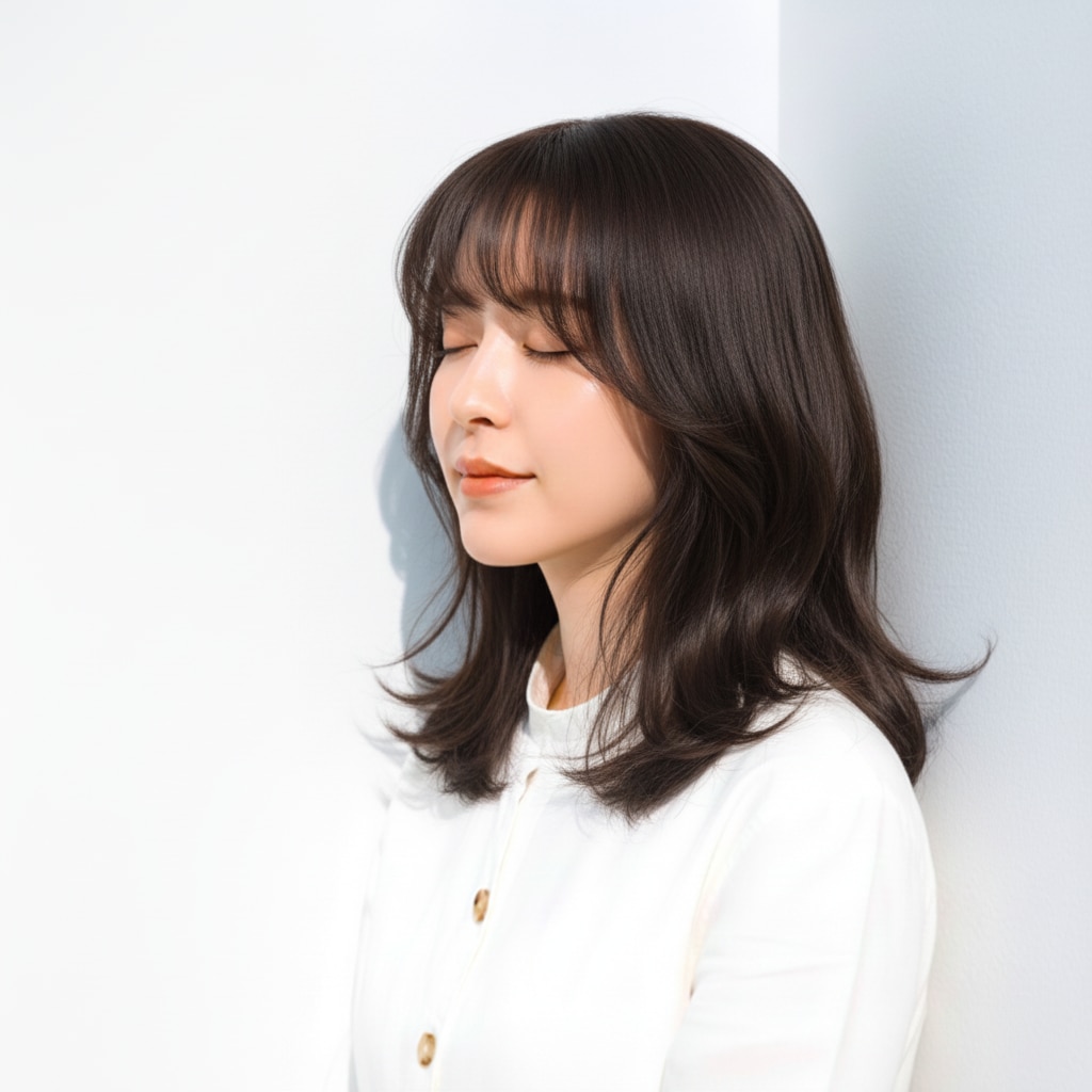 2. オリーブブラウン×レイヤーミディ：まろやかに赤みを抑えた深みカラー