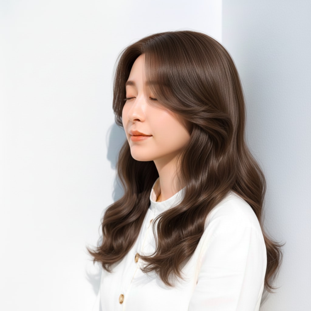 3. ハニーベージュ×ゆるウェーブロング：温かみのあるツヤ髪を演出