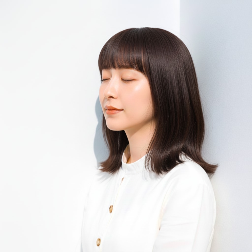 1. ピンクベージュ×ゆるやかミディアム：血色感と透明感がふんわり映える色み