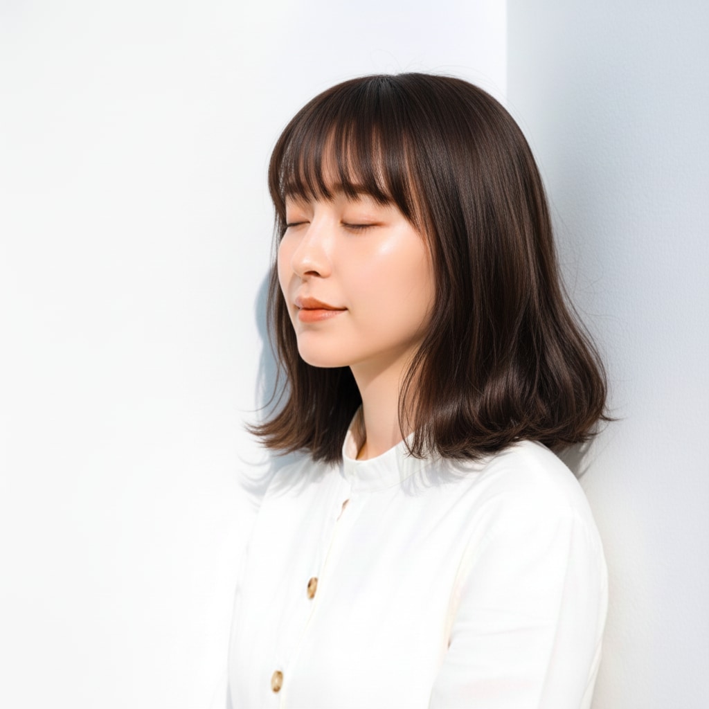 3. ミルクティーピンク×ふんわりミディ：可愛さとツヤをプラスする甘めトーン