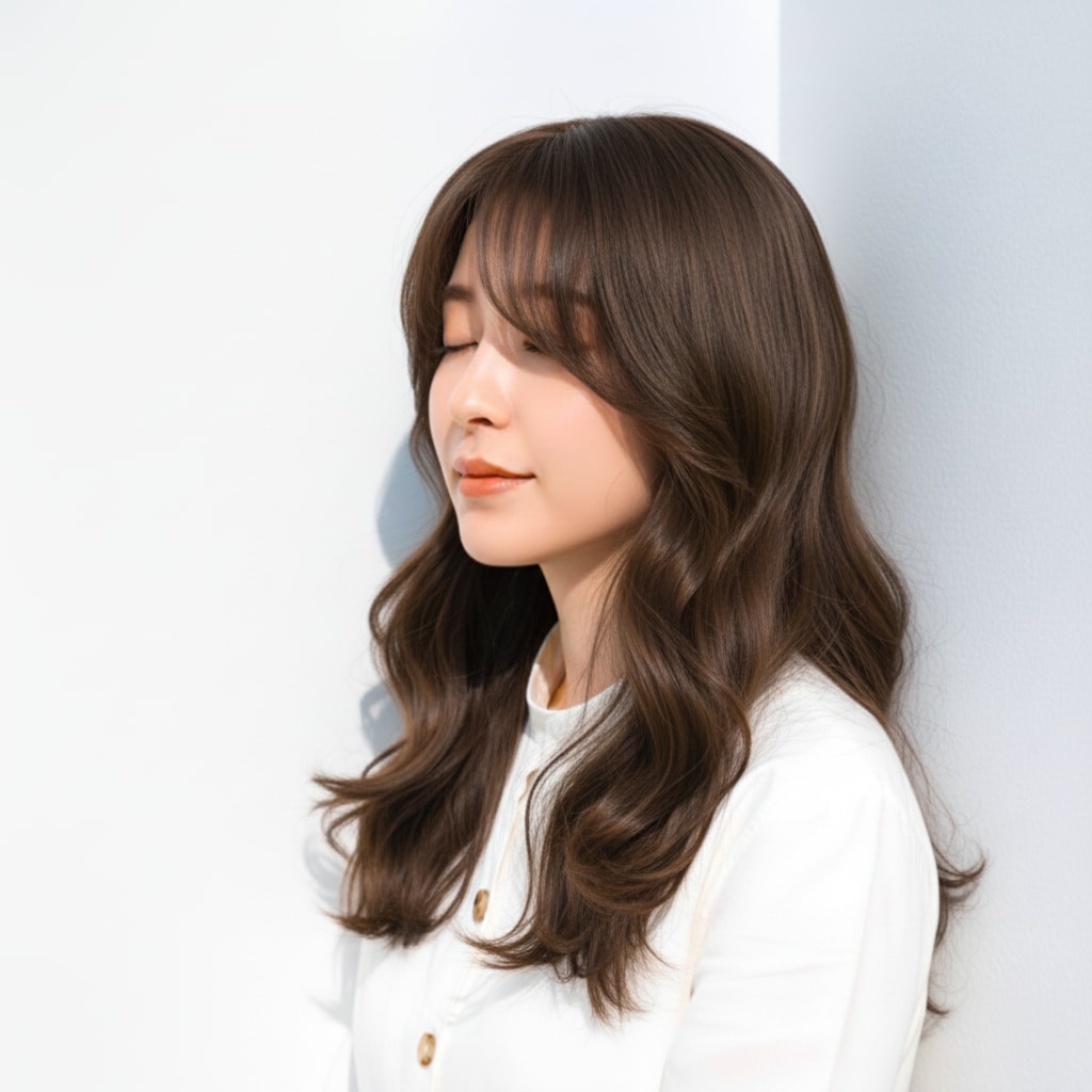 2. モカグレージュ×ゆるカール：まろやかさのある上品寒色