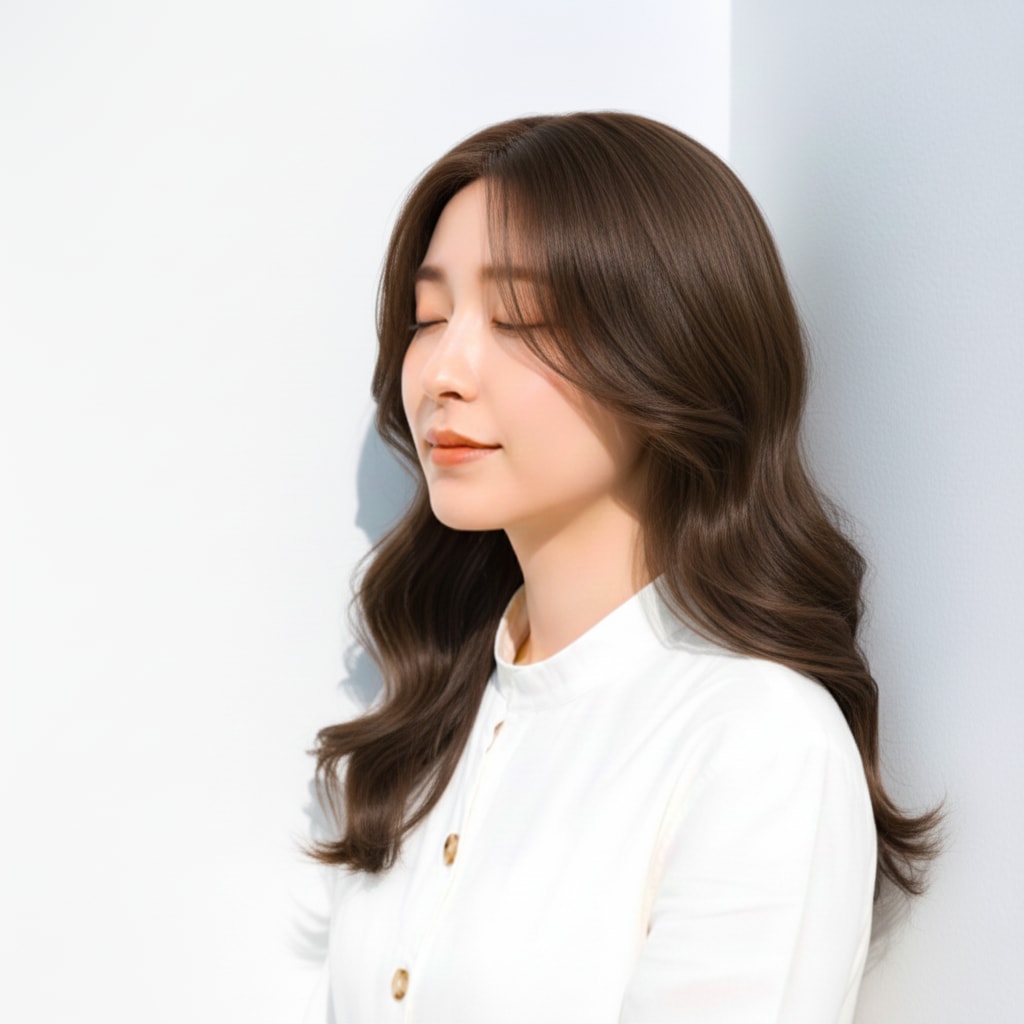 1. ライトブラウン×レイヤーウェーブ：自然体の軽さを引き立てる色み