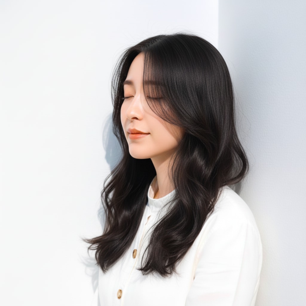 1. ラベンダーグレージュ × やわらかウェーブ：黄ばみを抑えて透明感アップ