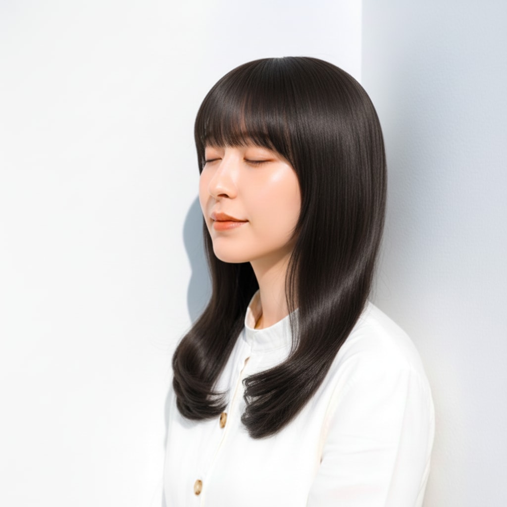 1. オリーブグレージュ×ナチュラルロング：柔らかく見せる透明感カラー