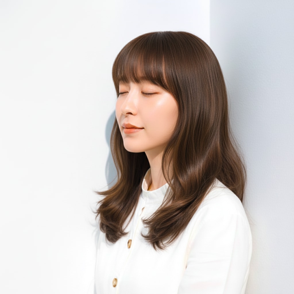 3. マロンオリーブグレージュ×柔らかレイヤー：軽さと艶感のバランスが絶妙