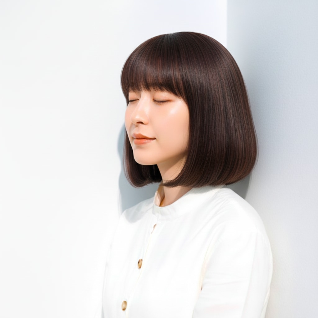 1. オリーブブラウン×王道ストレート：赤みを程よく抑えた柔らかニュアンス