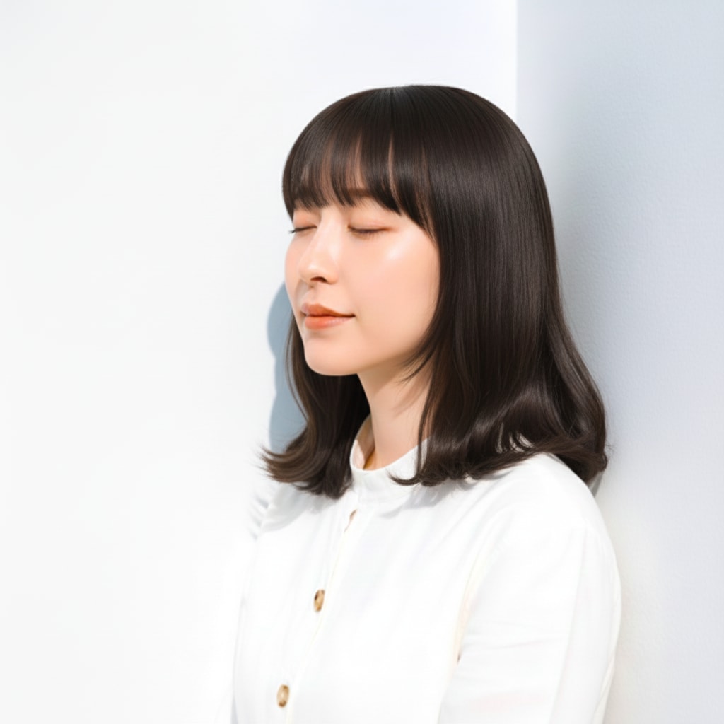 2. スモーキーグレージュ×丸みボブ：落ち着きのある透明感