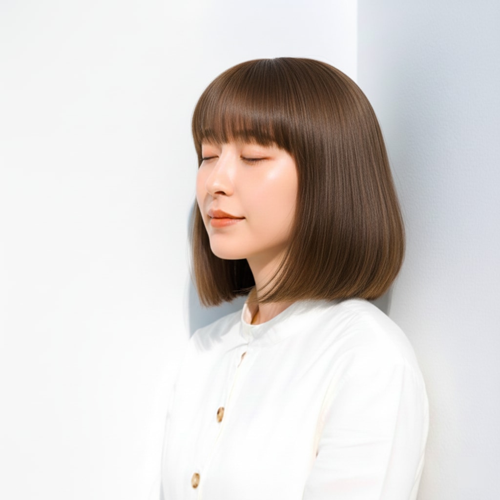 3. スモーキーアッシュブラウン×ナチュラルボブ：まろやかさとくすみ感のバランスが絶妙