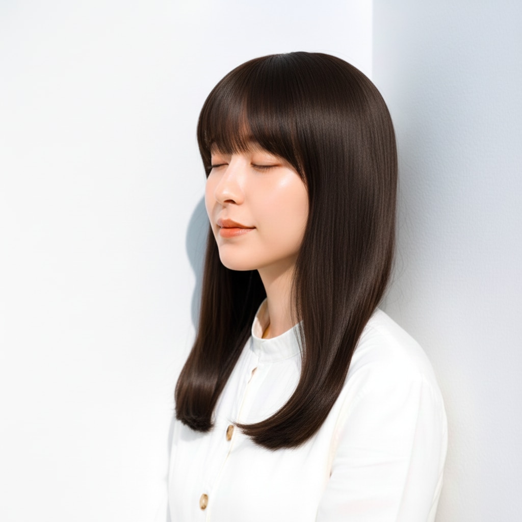 3. シルキーダークブラウン×ストレートロング：滑らかなツヤが映える上質カラー
