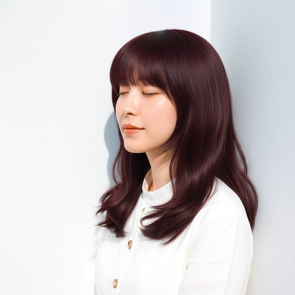 2. チェリーバーガンディ×ゆるめカール：深みの中にほんのり色気