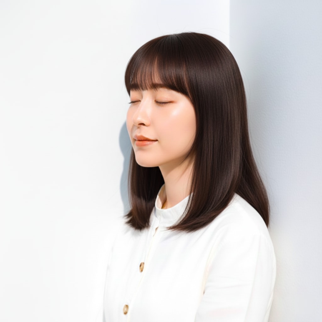 1. チェリーレッド×ナチュラルストレート：上品に艶めく深みレッド