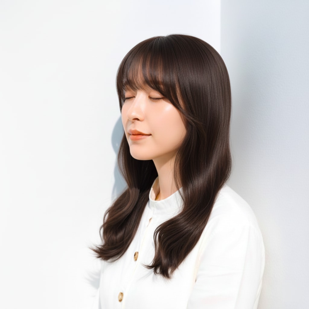 2. チョコレートモカブラウン×ナチュラルロング：やわらかさを引き出すまろみブラウン