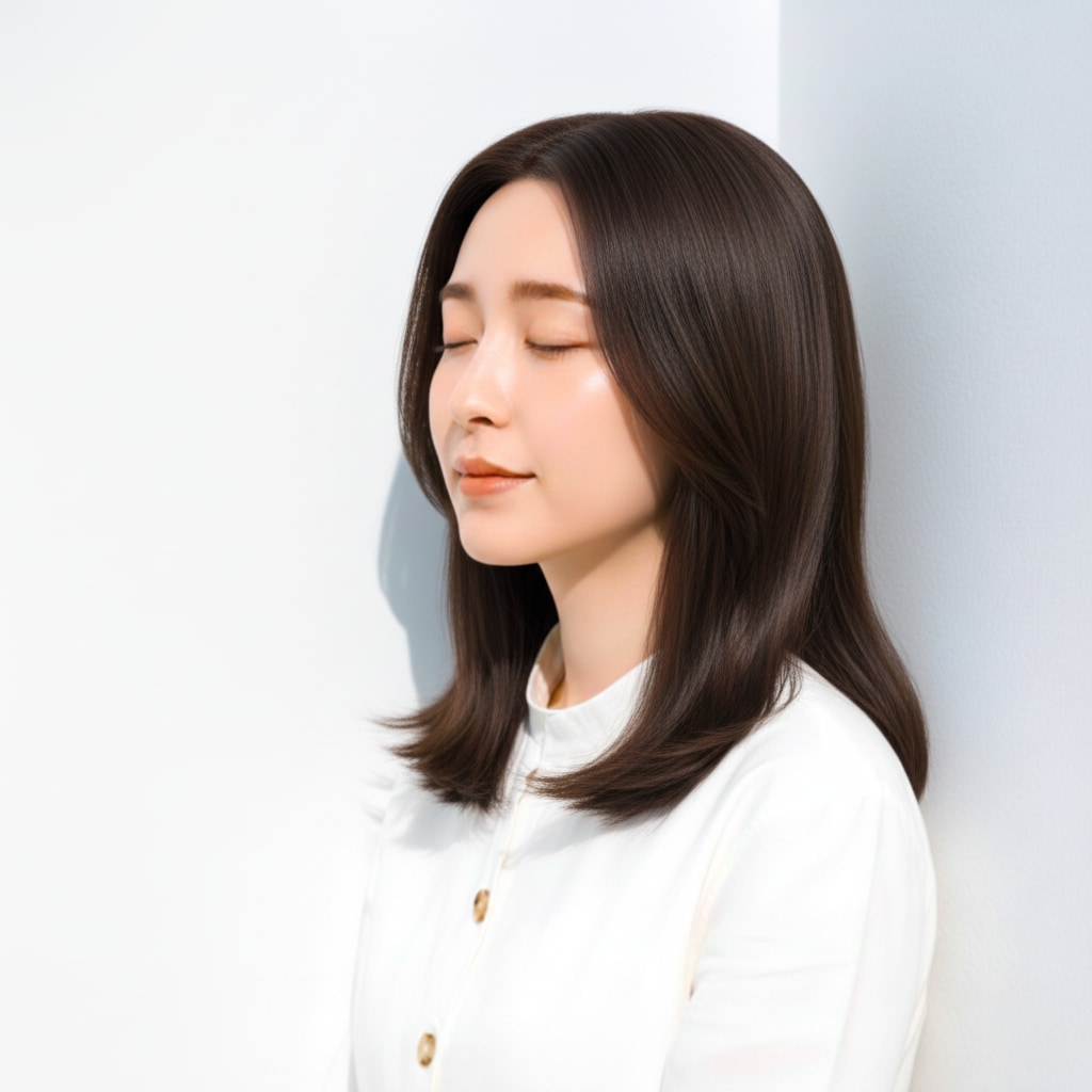 3. チョコレートスムース×ストレートミディ：品よくまとまる深みブラウン