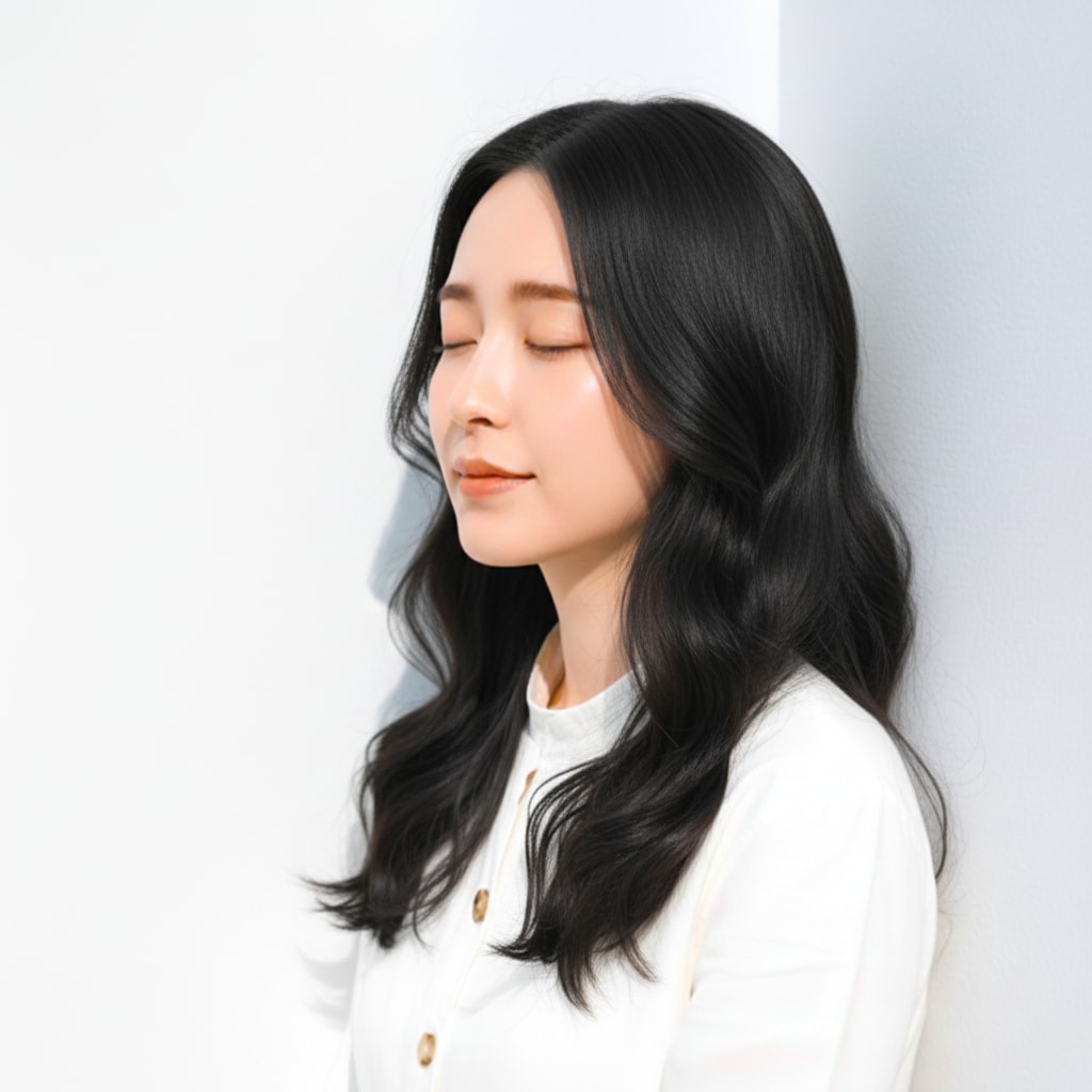 2. ディープネイビー×柔らかウェーブ：上品なツヤが際立つシックカラー