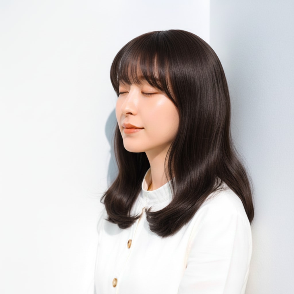 1. ピンクアッシュ×やわらか内巻きミディ：落ち着きの中に甘さをひとさじ