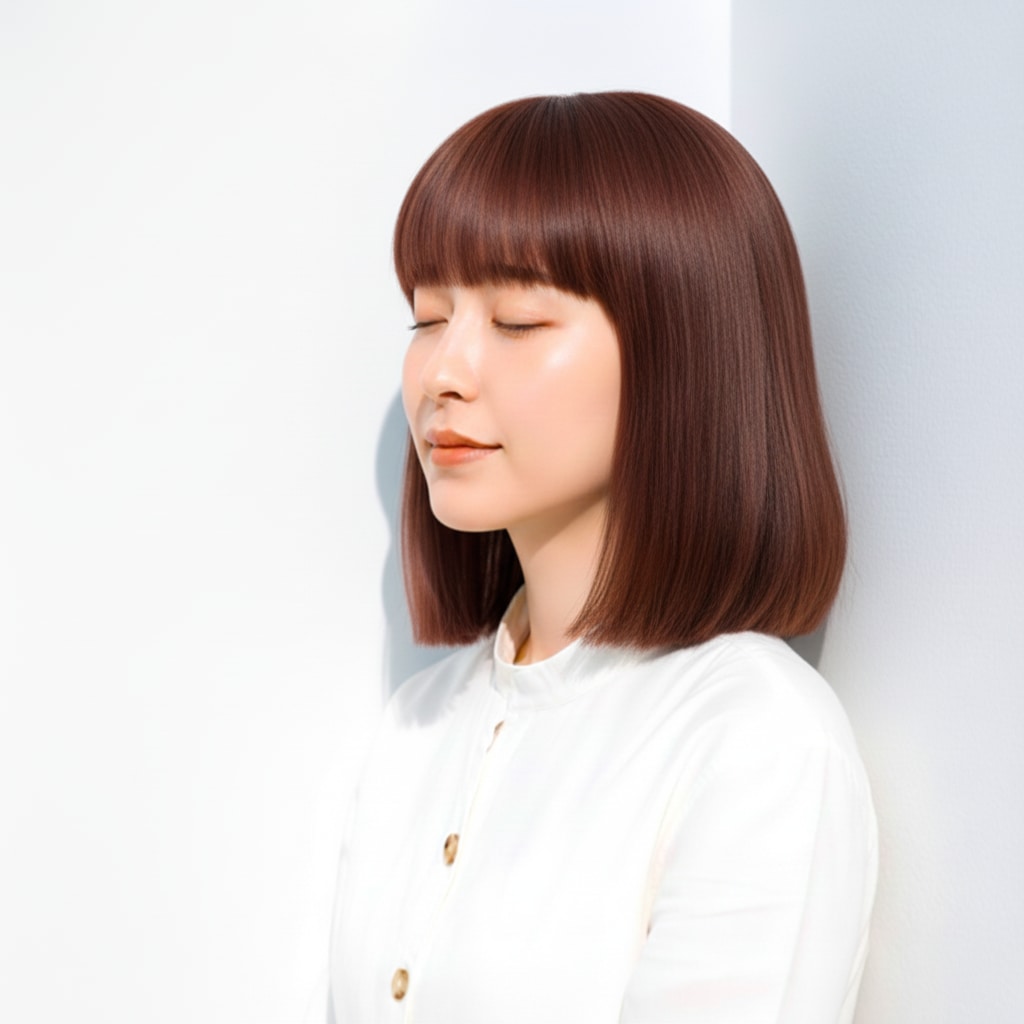 1. ピンクベージュ×ナチュラルボブ：優しげな血色感をまとえるカラー