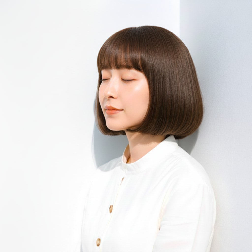 1. マロンブラウン×まろやかツヤボブ：柔らかさを引き立てる軽い質感