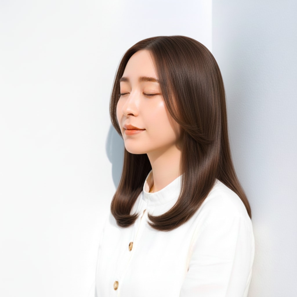 2. ディープマロンブラウン×つやロング：大人見えする落ち着きカラー