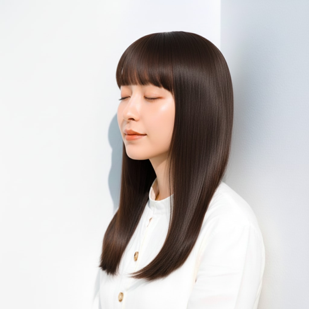 1. ミルクティーブラウン×まとまりストレート：柔らかさを引き出す上品カラー