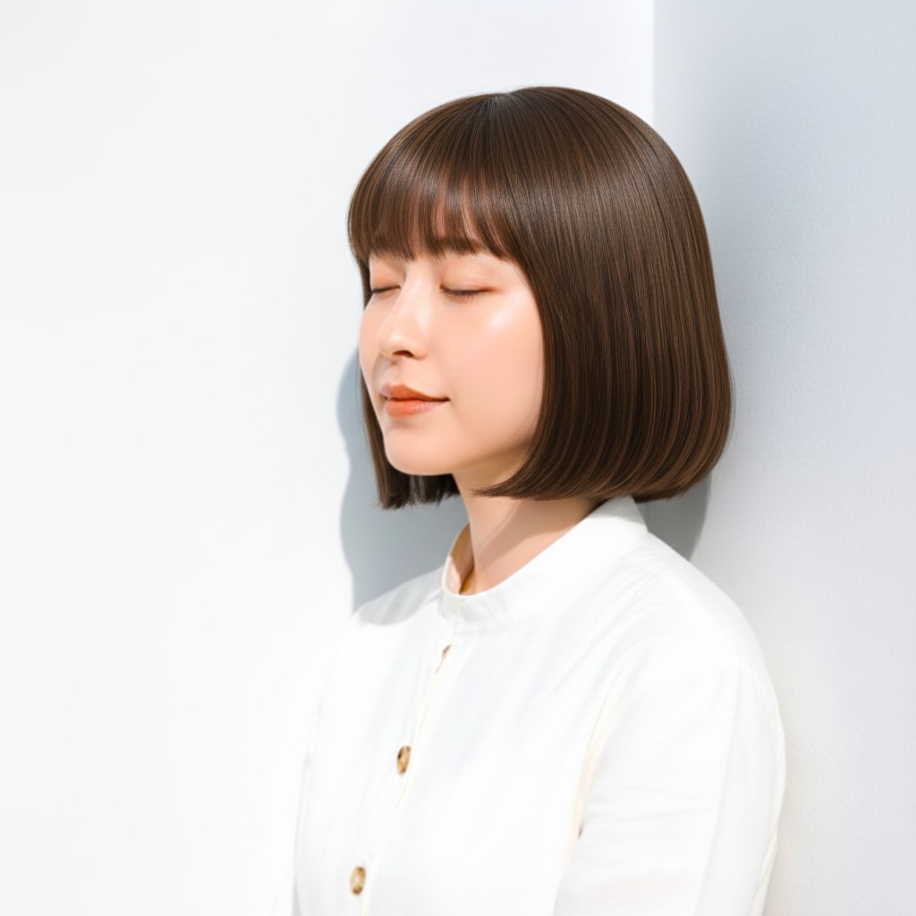 1. ミルクティーベージュ×丸みボブ：やわらかい質感で上品に仕上がる色み