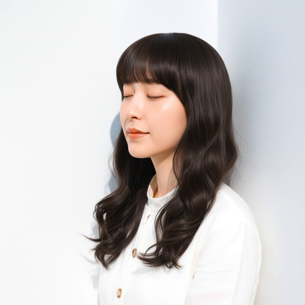 3. ラベンダーアッシュ×ナチュラルロング：控えめな紫みで大人の透明感