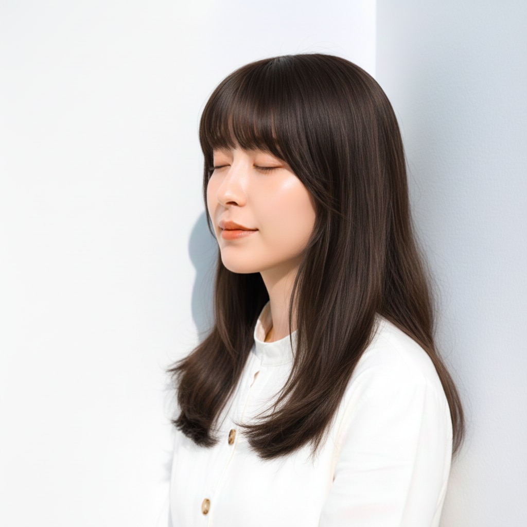 1. ラベンダーグレージュ×毛先ゆるウェーブ：柔らかく透ける上品カラー