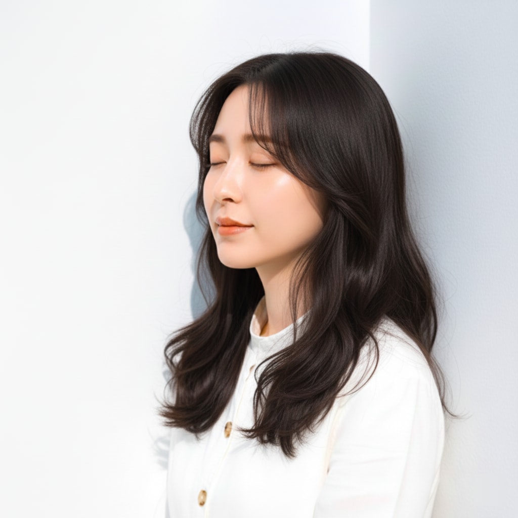 3. スモーキーラベンダーグレージュ×セミロング：軽やかに揺れるくすみカラー